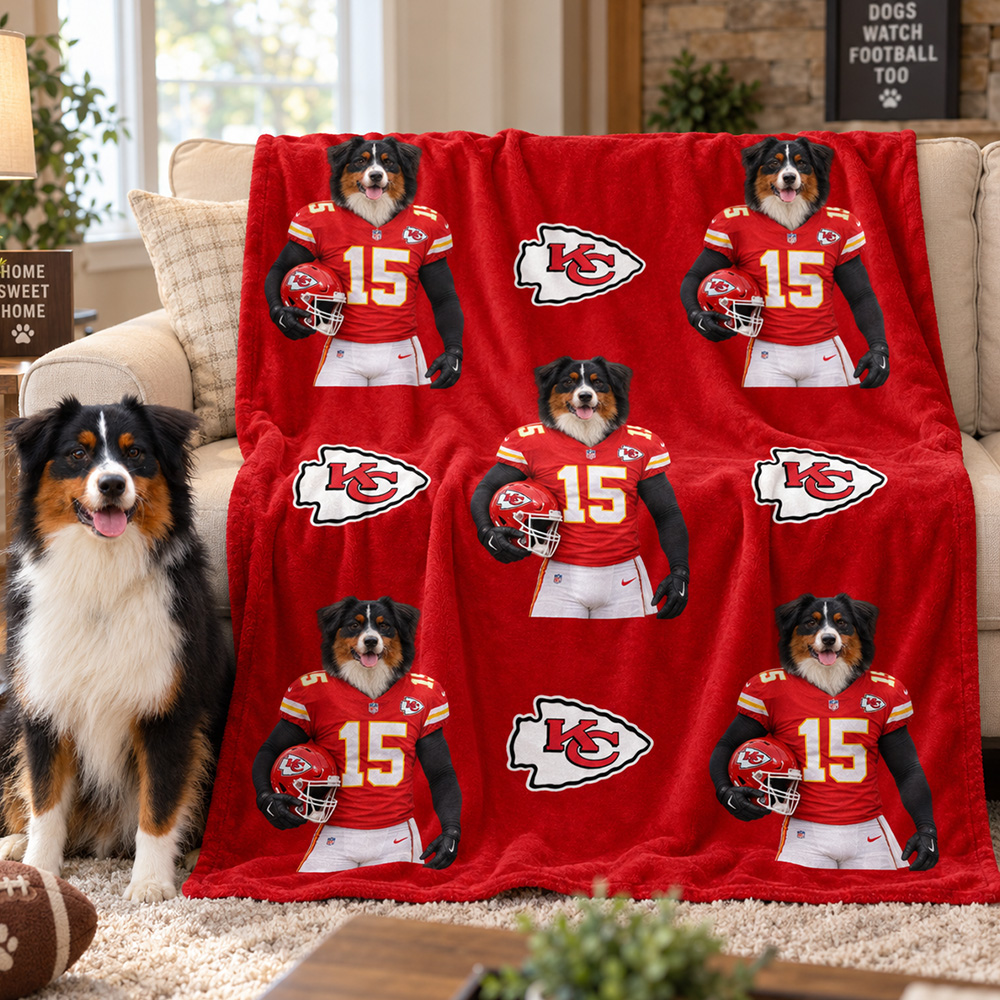 Custom Pet Portrait American Football Blanket with Team Logo