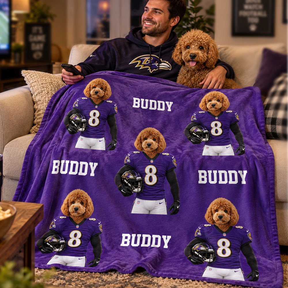 Custom Pet Portrait American Football Blanket with Team Logo