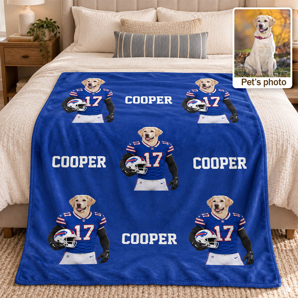 Custom Pet Portrait American Football Blanket with Team Logo