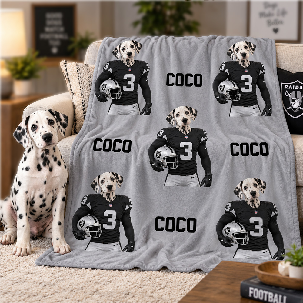 Custom Pet Portrait American Football Blanket with Team Logo