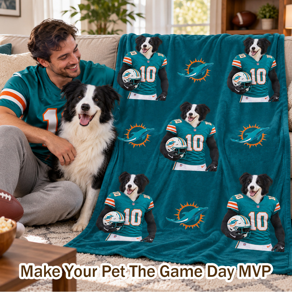 Custom Pet Portrait American Football Blanket with Team Logo