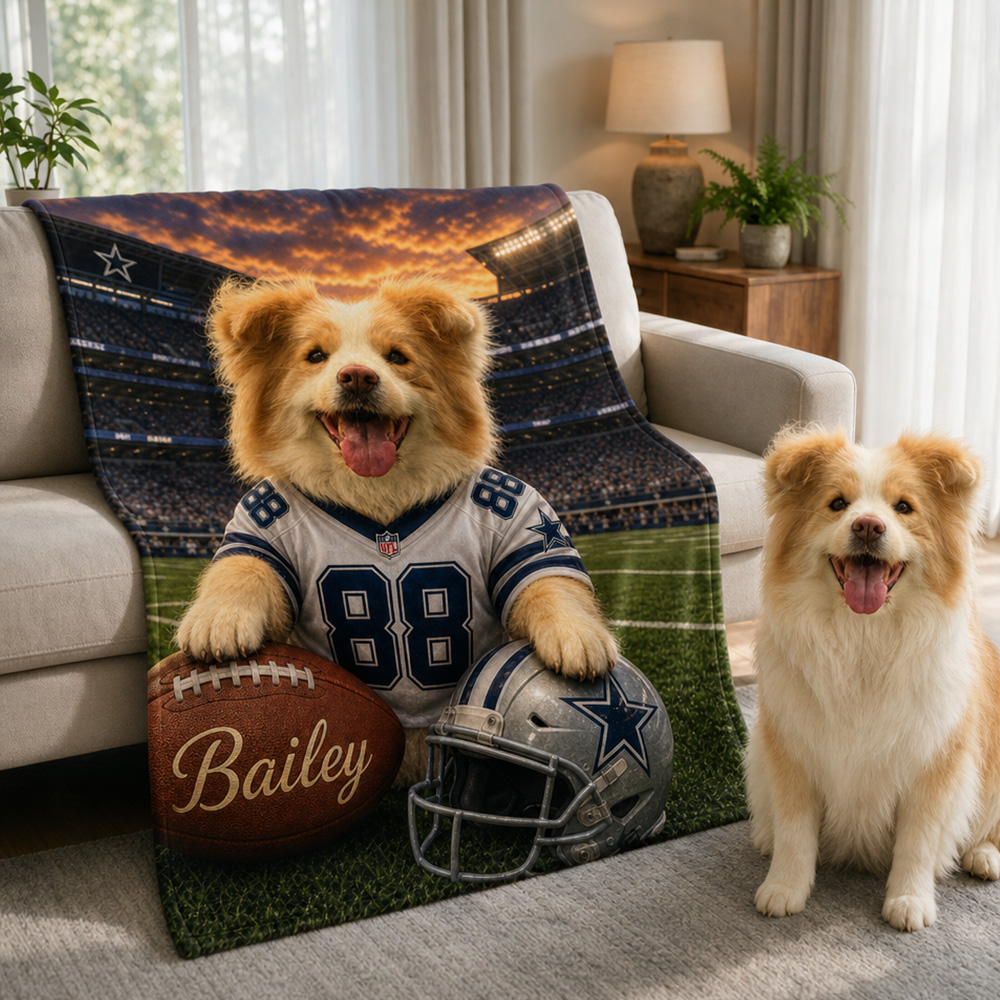 50%OFF🏈Custom Pet Portrait American Football Blanket