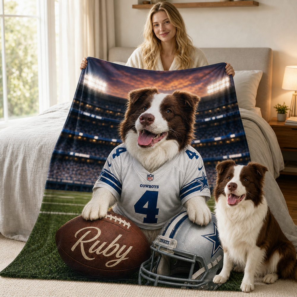 50%OFF🏈Custom Pet Portrait American Football Blanket