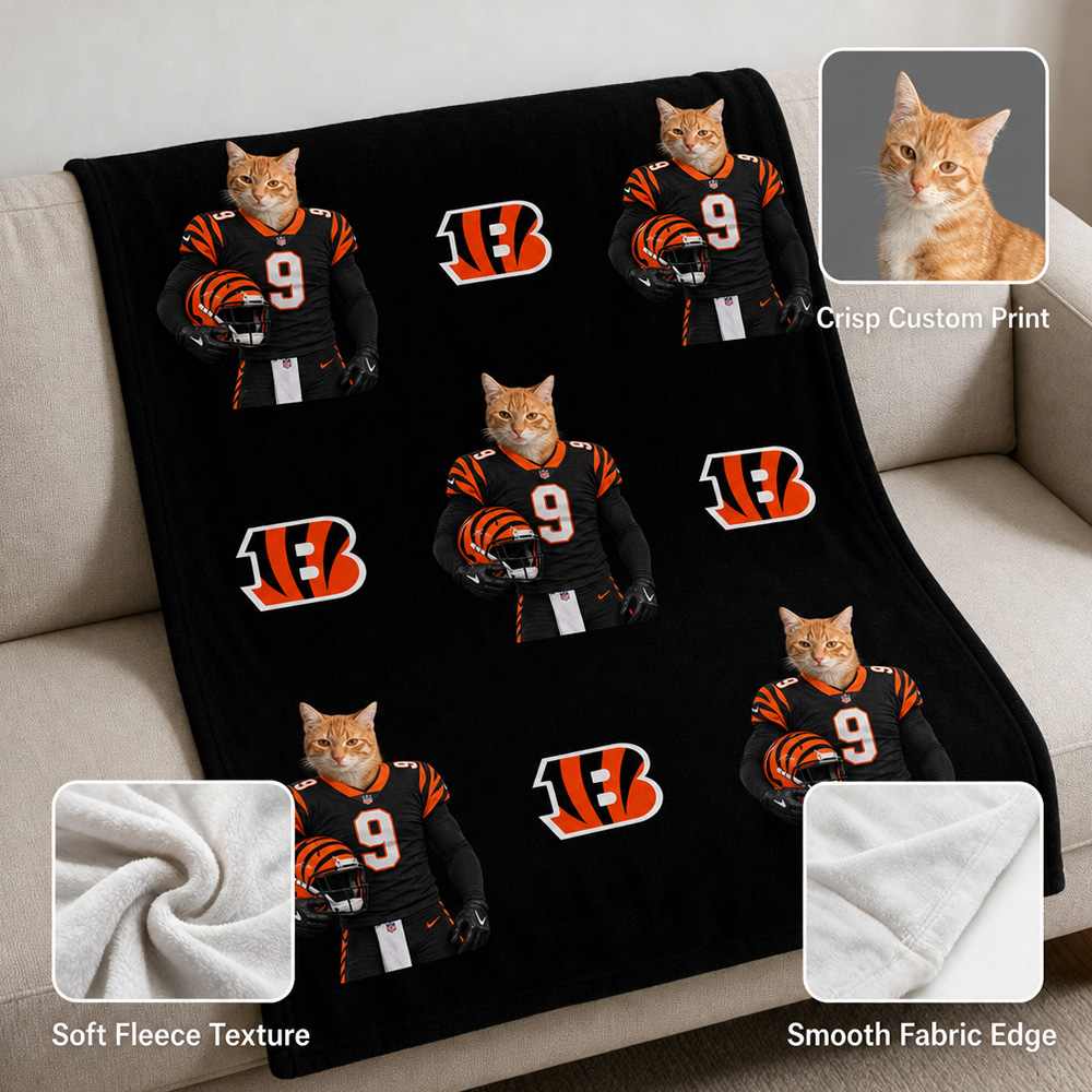 Custom Pet Portrait American Football Blanket with Team Logo