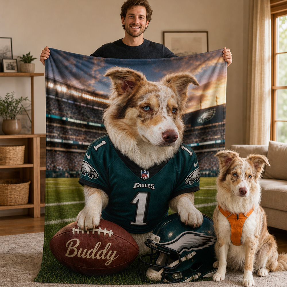 50%OFF🏈Custom Pet Portrait American Football Blanket