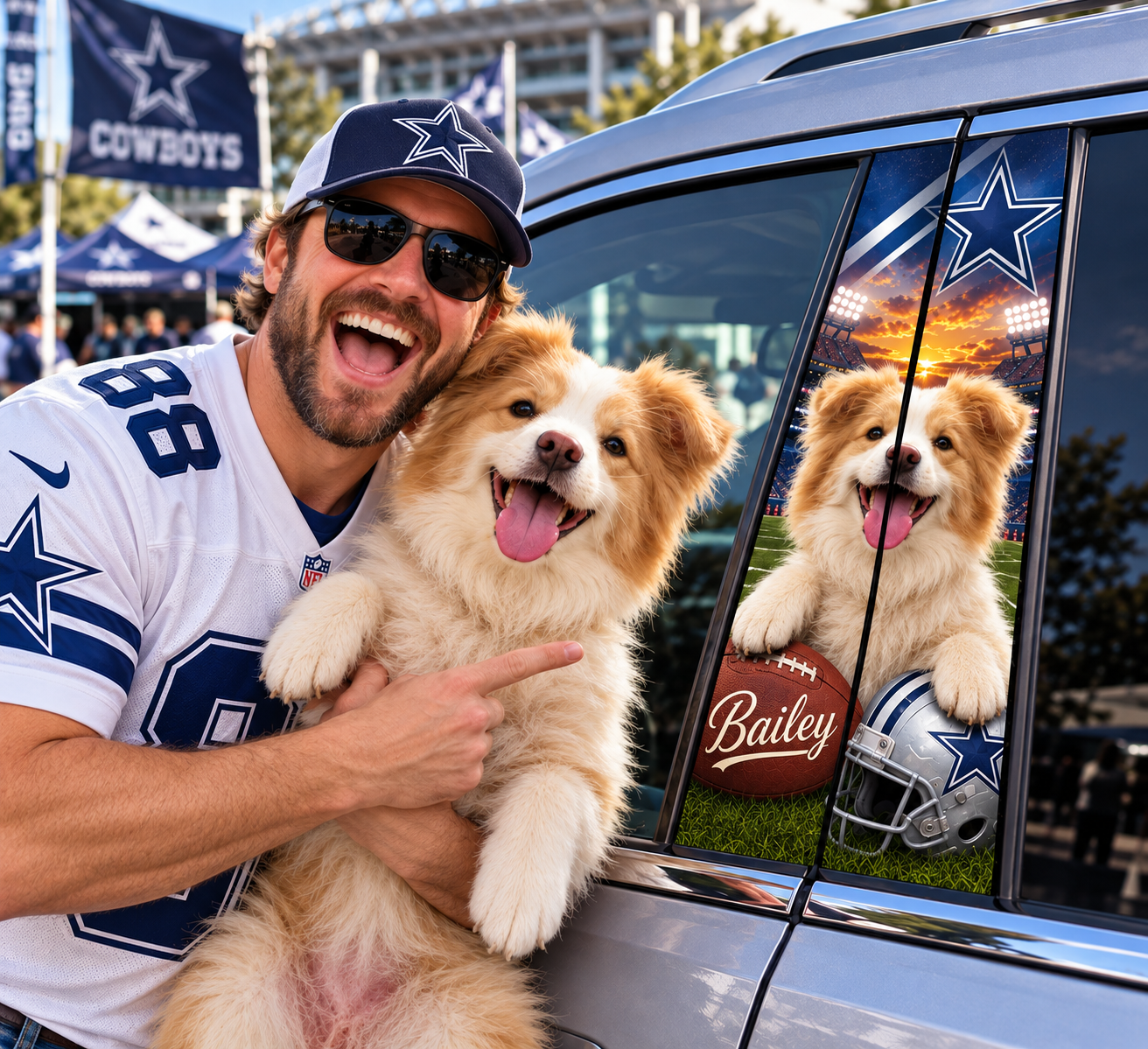Custom Pet Portrait America Football Team Car Pillar Wrap - Universal Fit