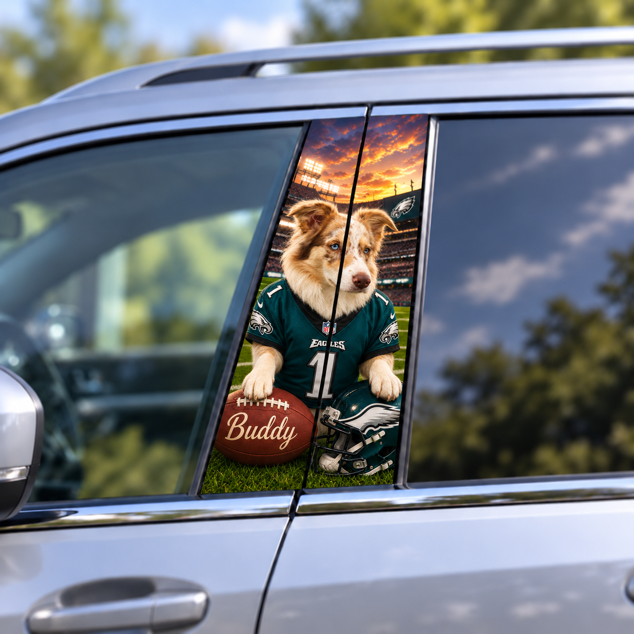 Custom Pet Portrait America Football Team Car Pillar Wrap - Universal Fit