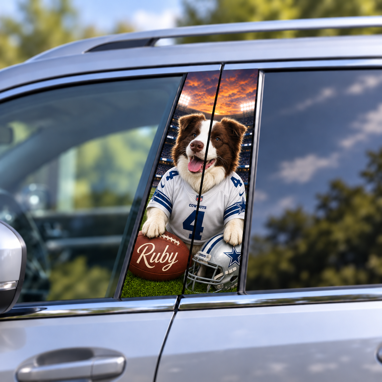 Custom Pet Portrait America Football Team Car Pillar Wrap - Universal Fit