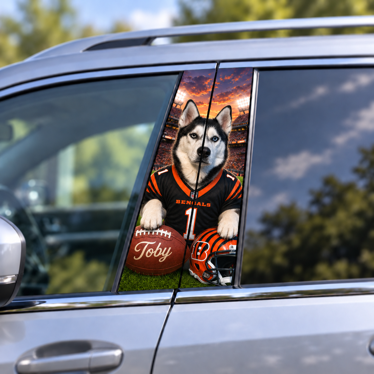 Custom Pet Portrait America Football Team Car Pillar Wrap - Universal Fit