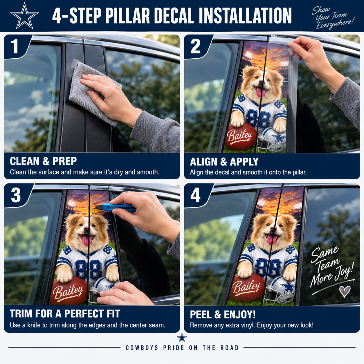 Custom Pet Portrait America Football Team Car Pillar Wrap - Universal Fit