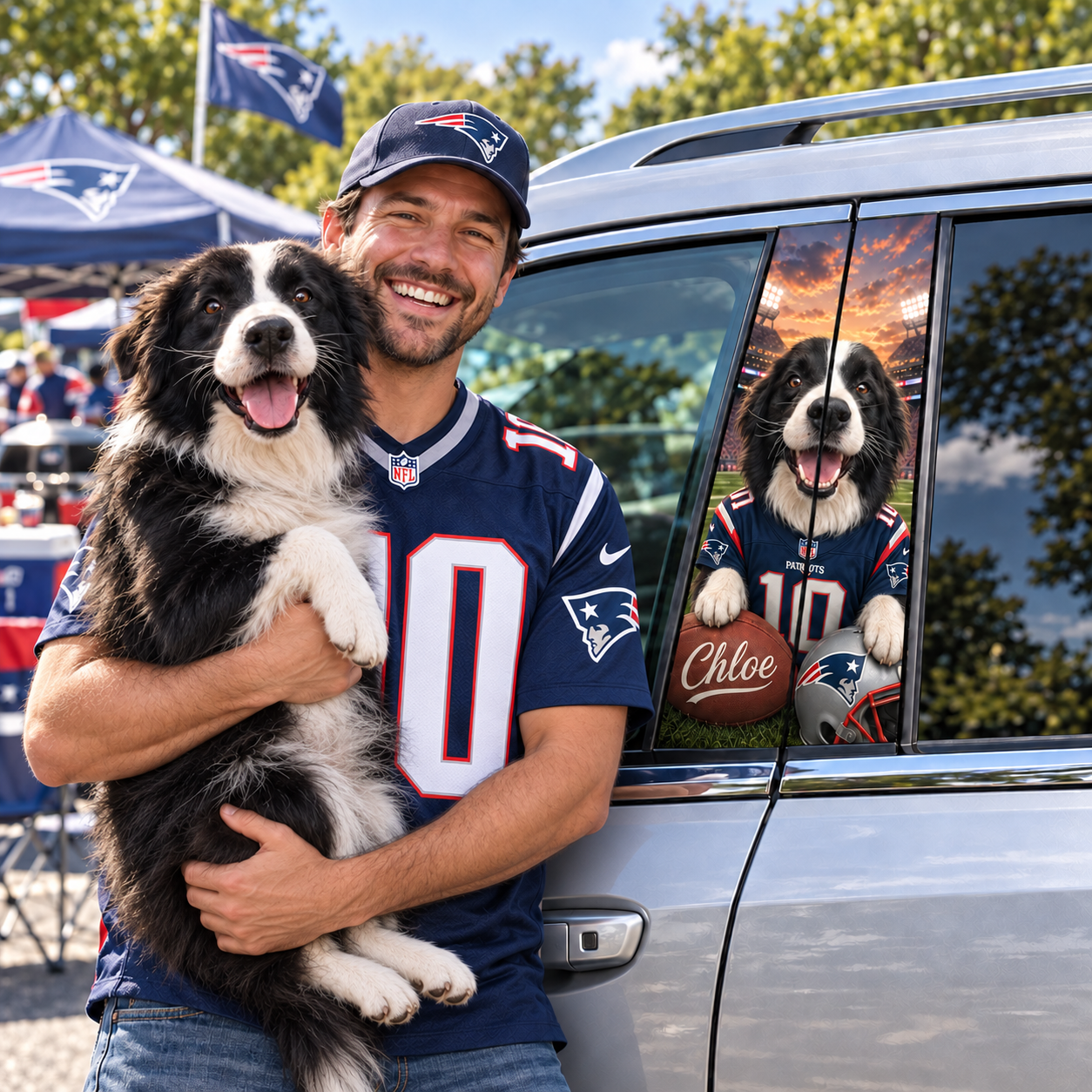 Custom Pet Portrait America Football Team Car Pillar Wrap - Universal Fit