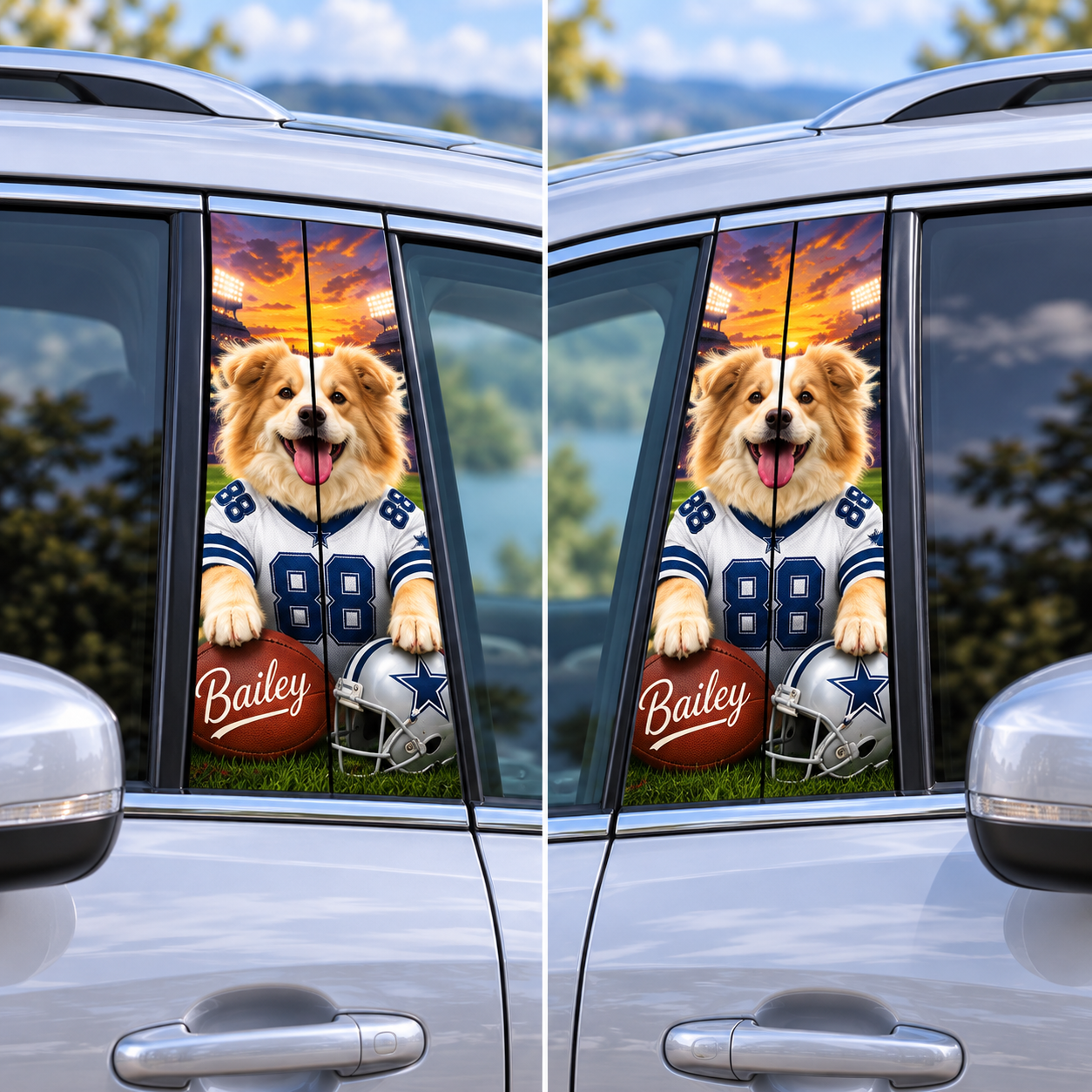 Custom Pet Portrait America Football Team Car Pillar Wrap - Universal Fit
