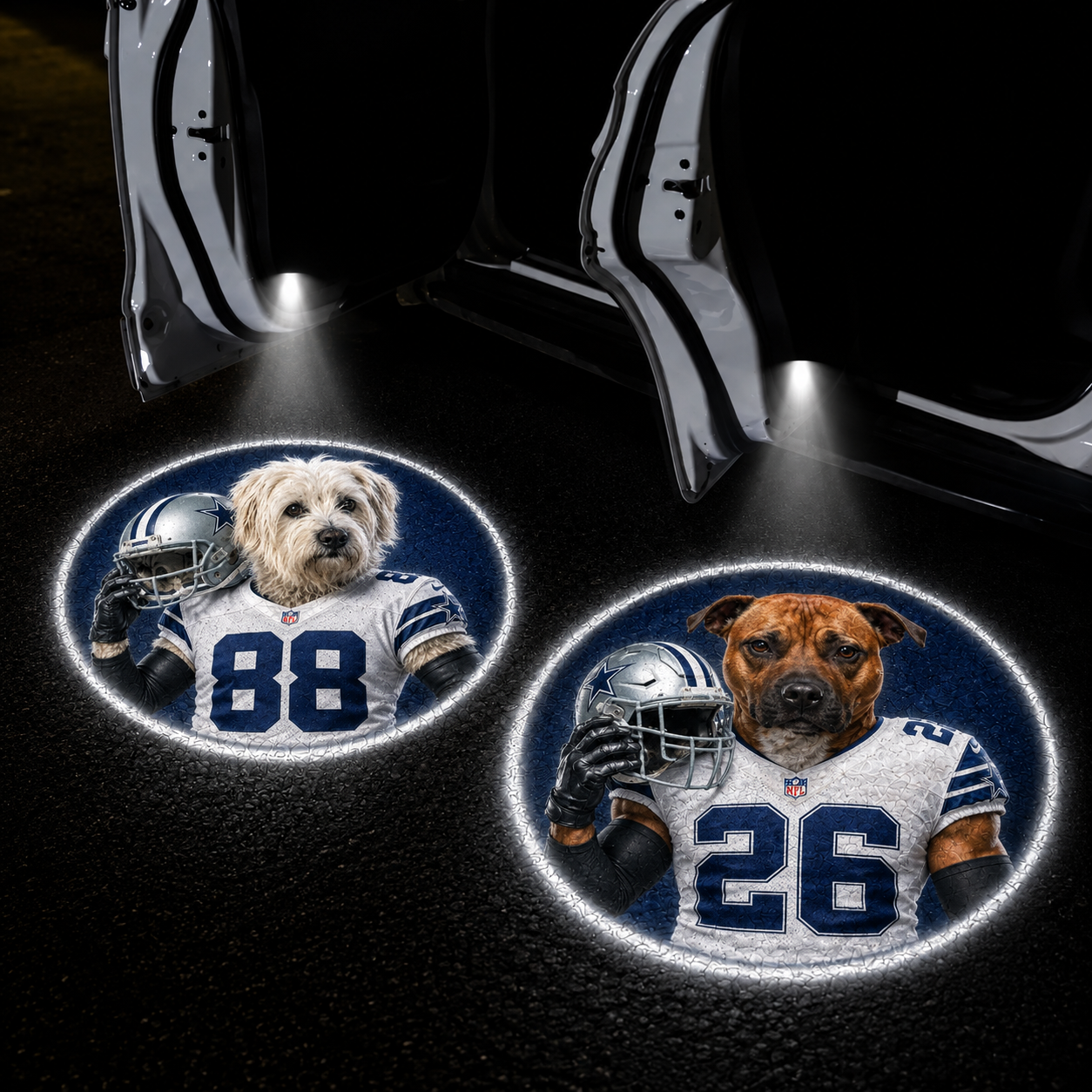 Custom Pet Portrait America Football Team Car Door Projector Lights