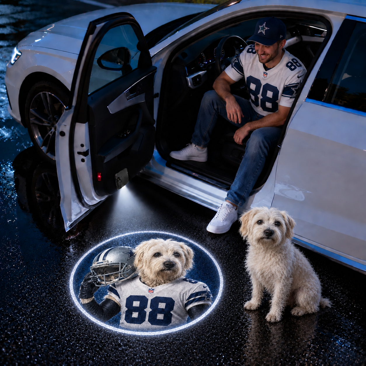 Custom Pet Portrait America Football Team Car Door Projector Lights