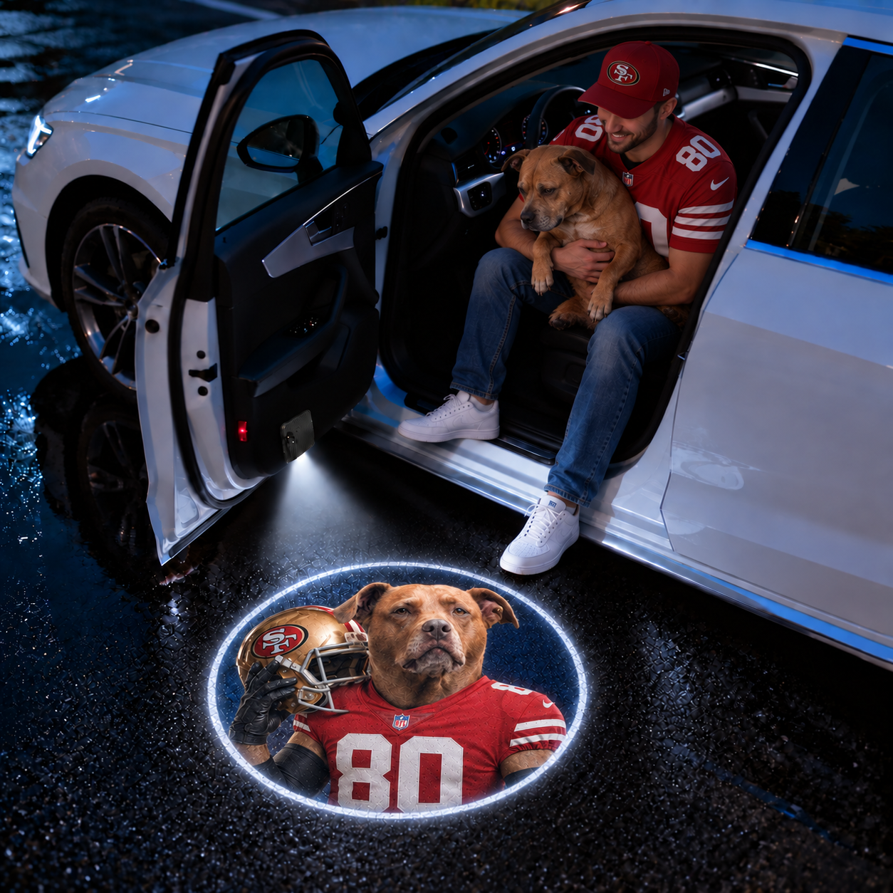 Custom Pet Portrait America Football Team Car Door Projector Lights