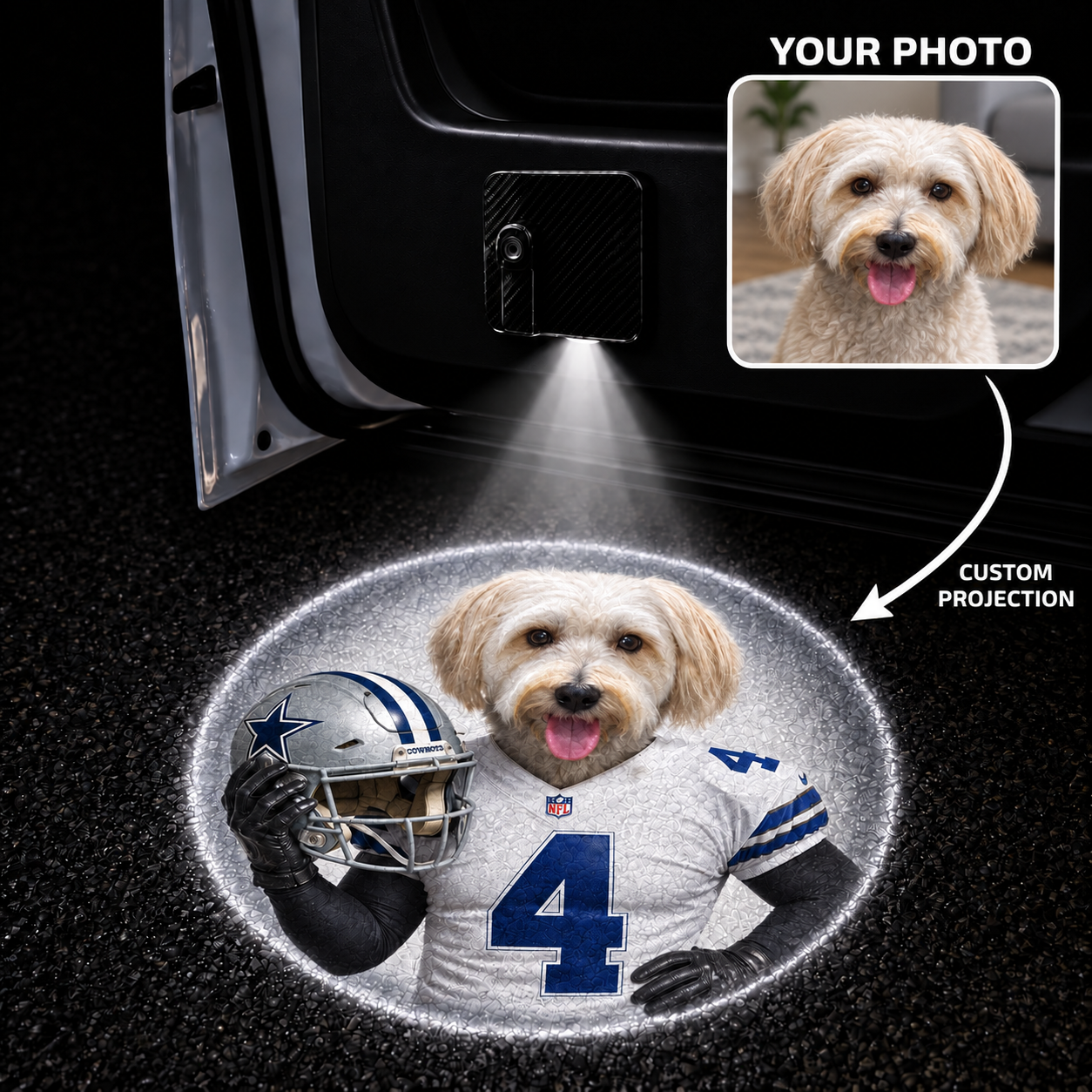 Custom Pet Portrait America Football Team Car Door Projector Lights
