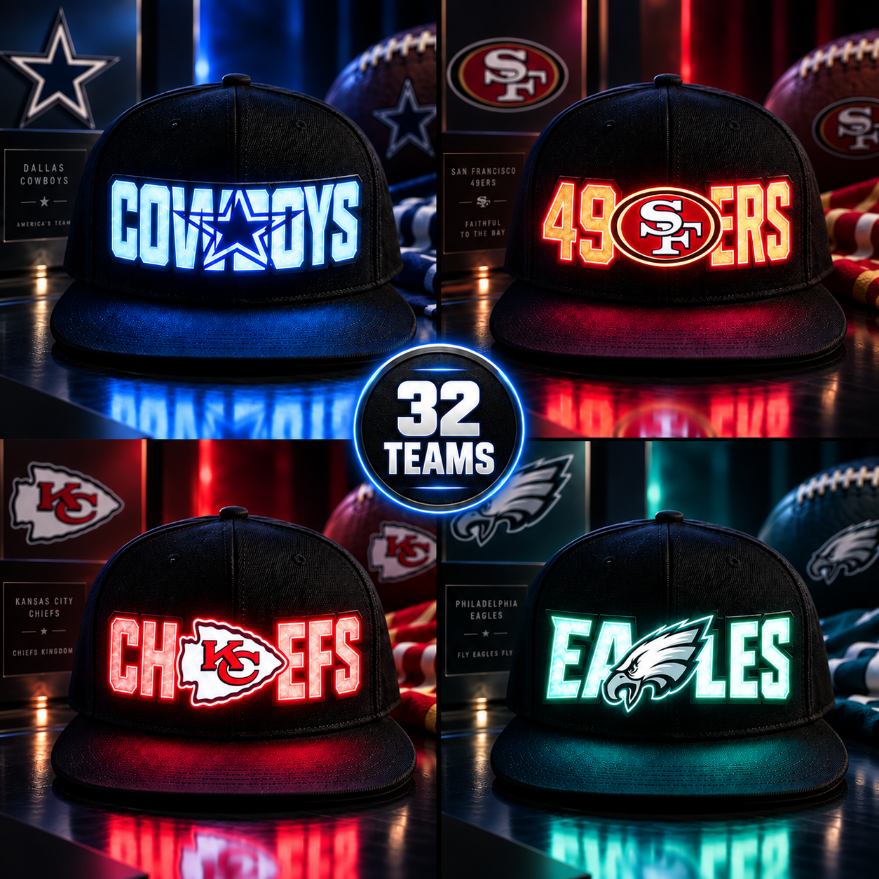 American Football 32 Team Fan LED Light-Up Snapback Cap 2026