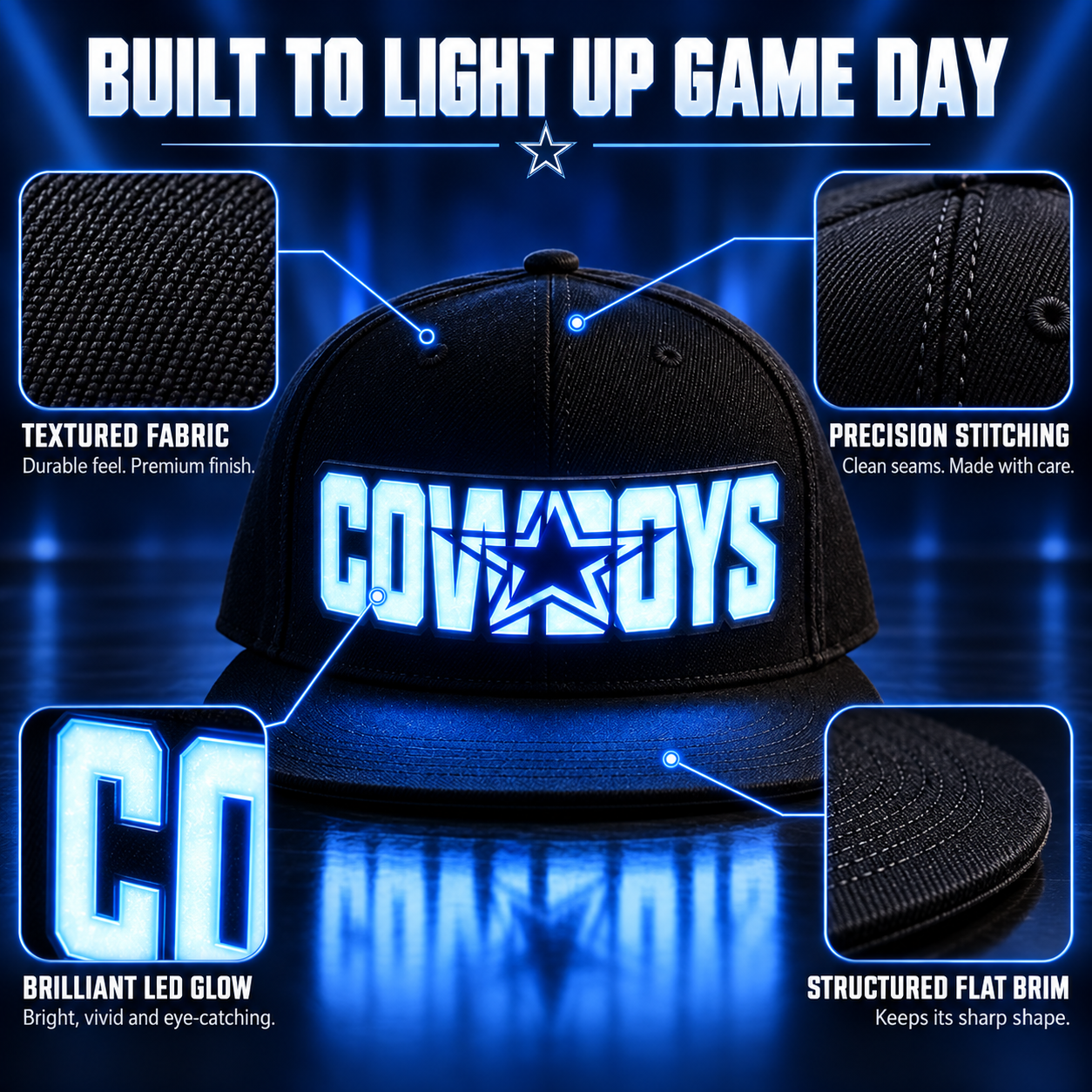American Football 32 Team Fan LED Light-Up Snapback Cap 2026