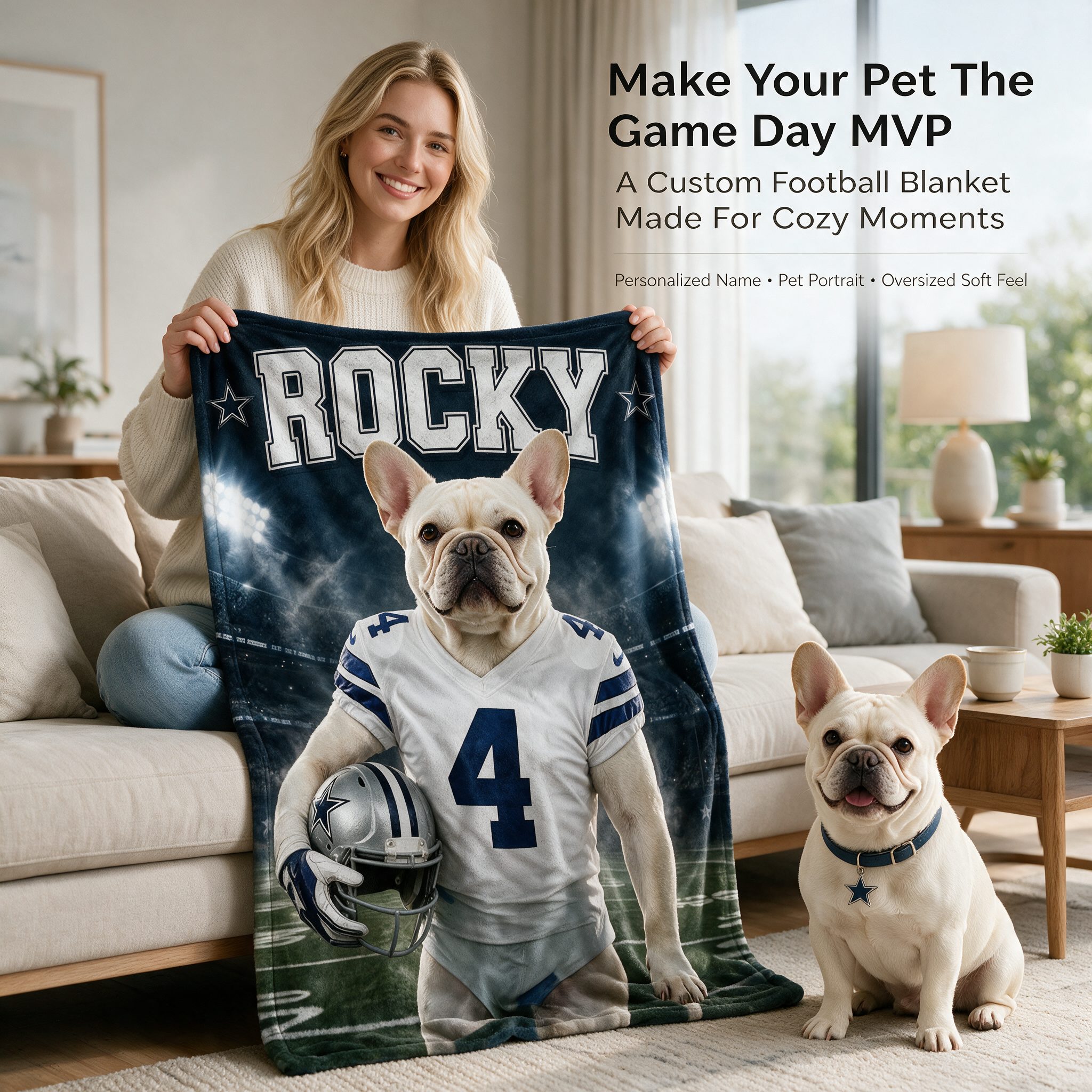 Personalized Pet Portrait American Football Blanket