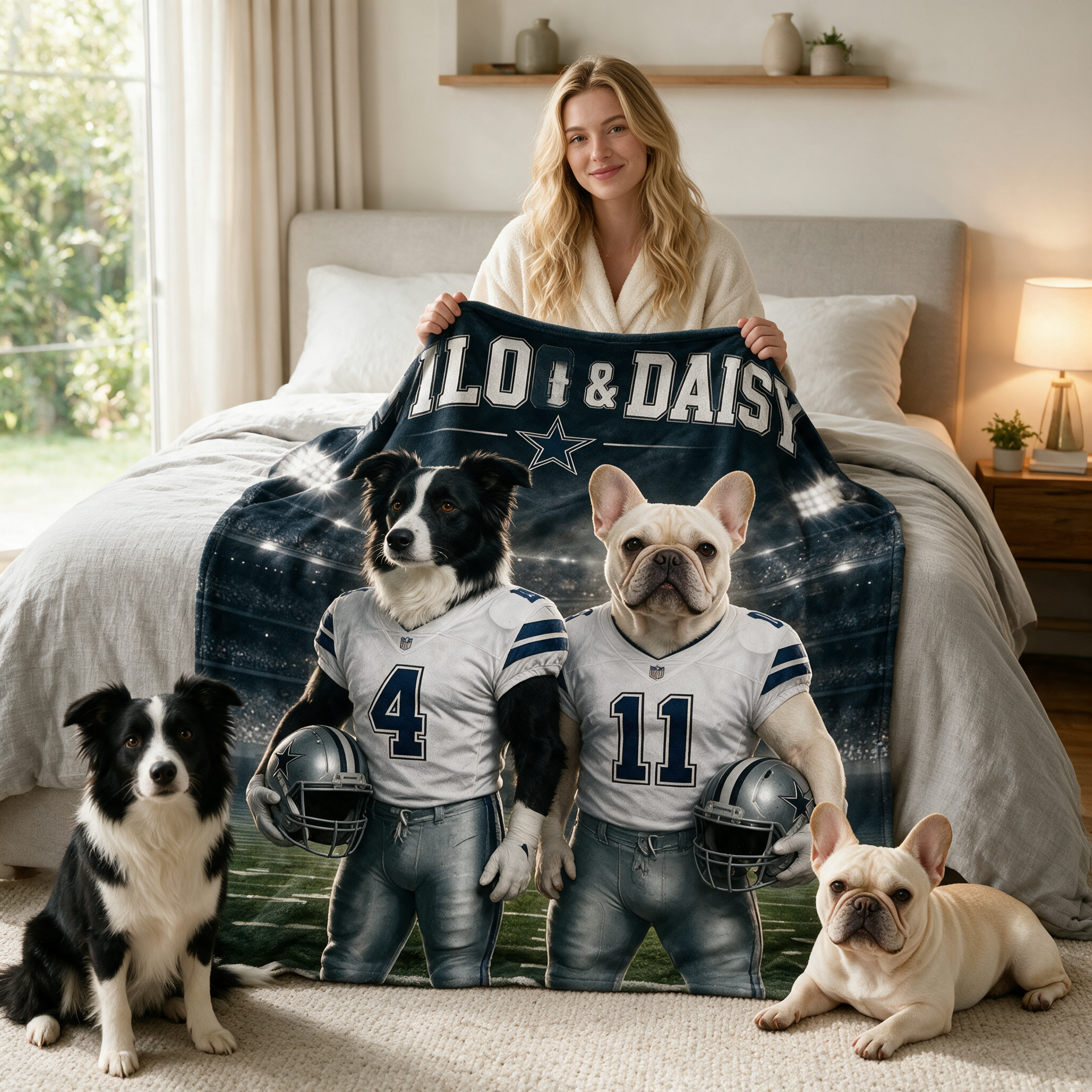 Personalized Pet Portrait American Football Blanket