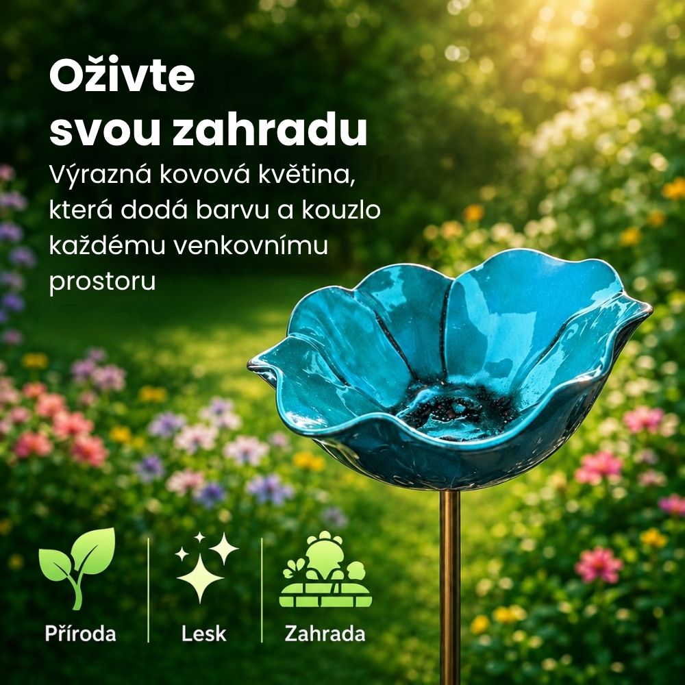 🐦Dekoratívny kovový kvet pre vtáčiky s náustkom a miskou na kŕmenie🌸