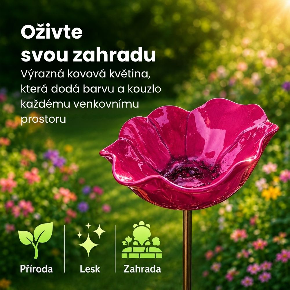 🐦Dekoratívny kovový kvet pre vtáčiky s náustkom a miskou na kŕmenie🌸