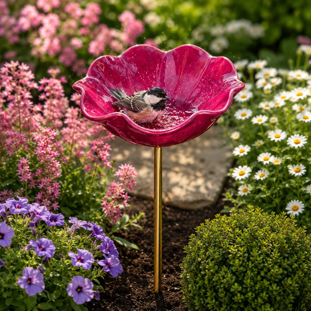 🐦Dekoratívny kovový kvet pre vtáčiky s náustkom a miskou na kŕmenie🌸