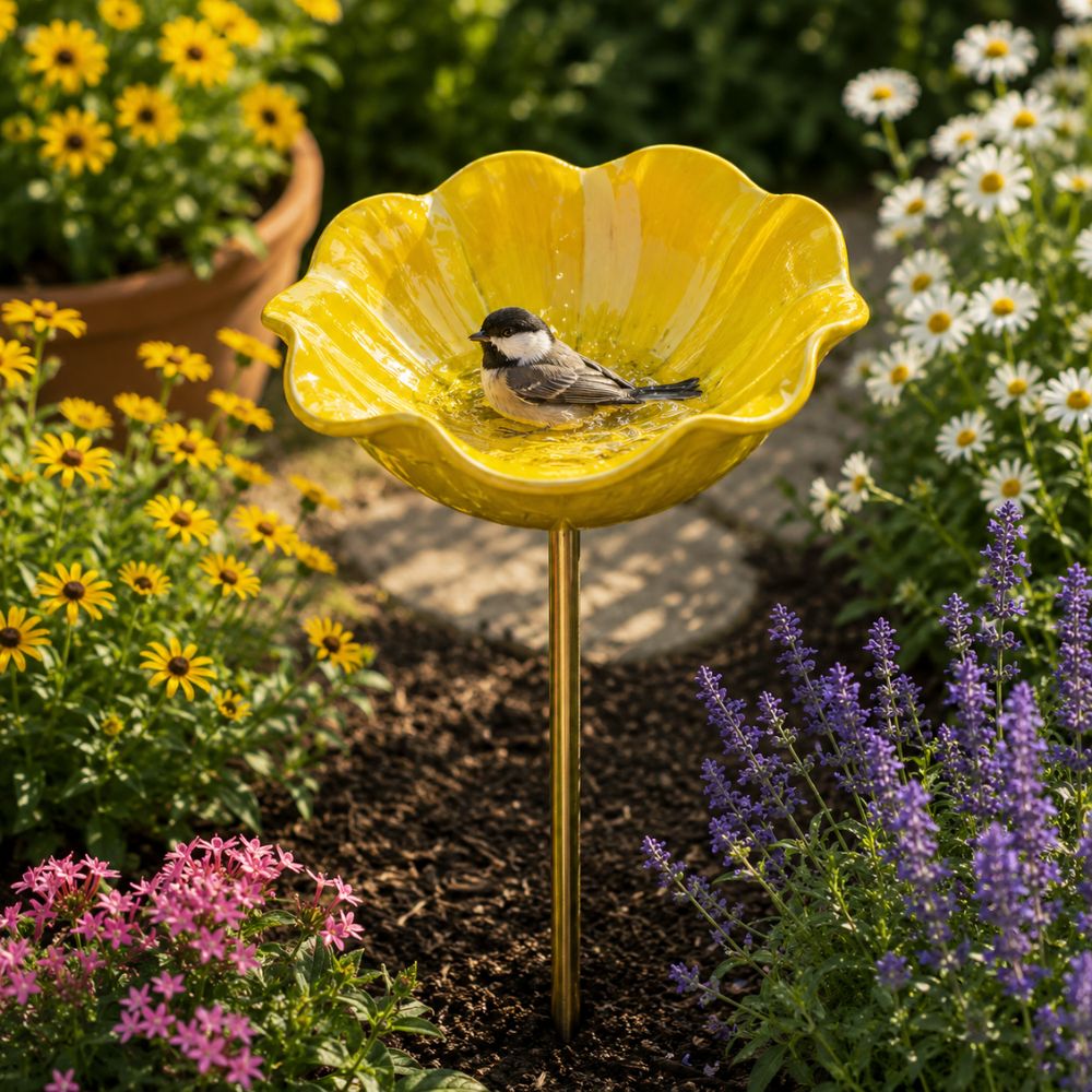 🐦Dekoratívny kovový kvet pre vtáčiky s náustkom a miskou na kŕmenie🌸
