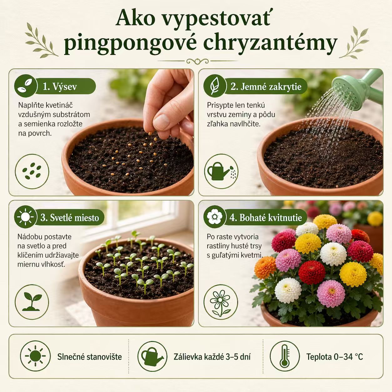 🏵️Farebné semienka chryzantémy na pingpong