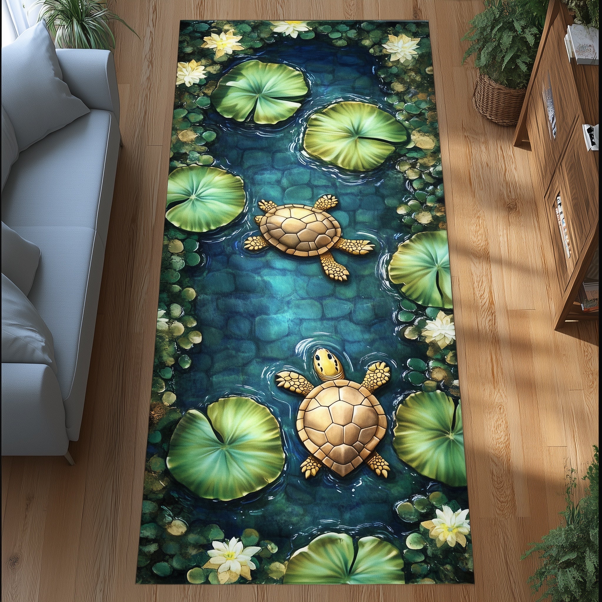 Coastal Wave & Sea Turtle Hallway Quilted  Runner Rug