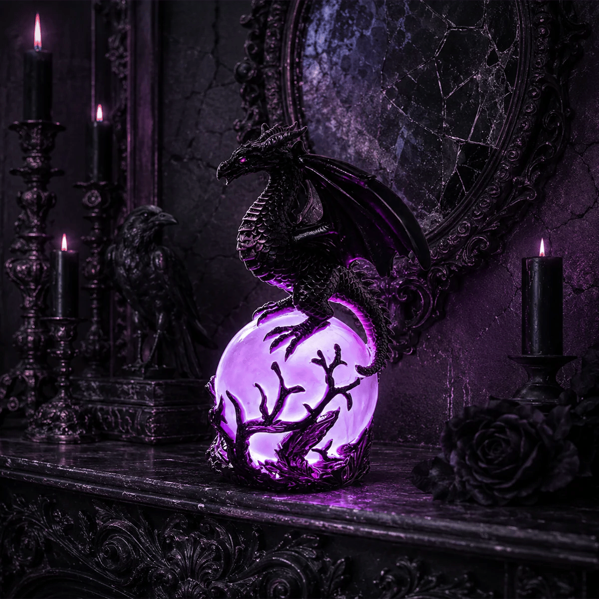 🔮Gothic Dragon LED Crystal Ball Lamp for Dark Aesthetic Decor✨
