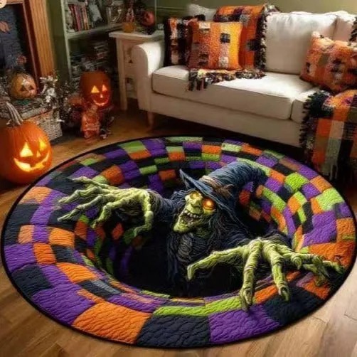 🎃3D Skeleton Vortex Quilted Round Halloween Rug
