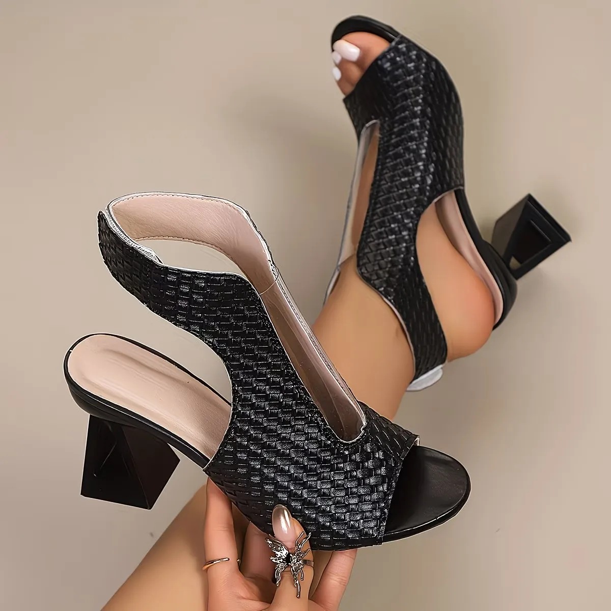 Women's Elegant Woven Texture Heels