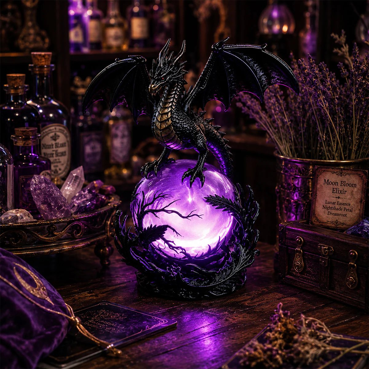 🔮Gothic Dragon LED Crystal Ball Lamp for Dark Aesthetic Decor✨