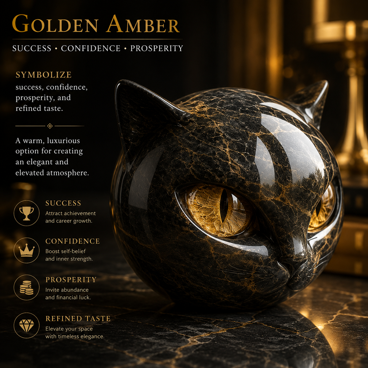 🐈‍⬛Mystic Black Cat Marble-Style Sculpture – Lucky Cat Desk Decor & Cat Lover Gift