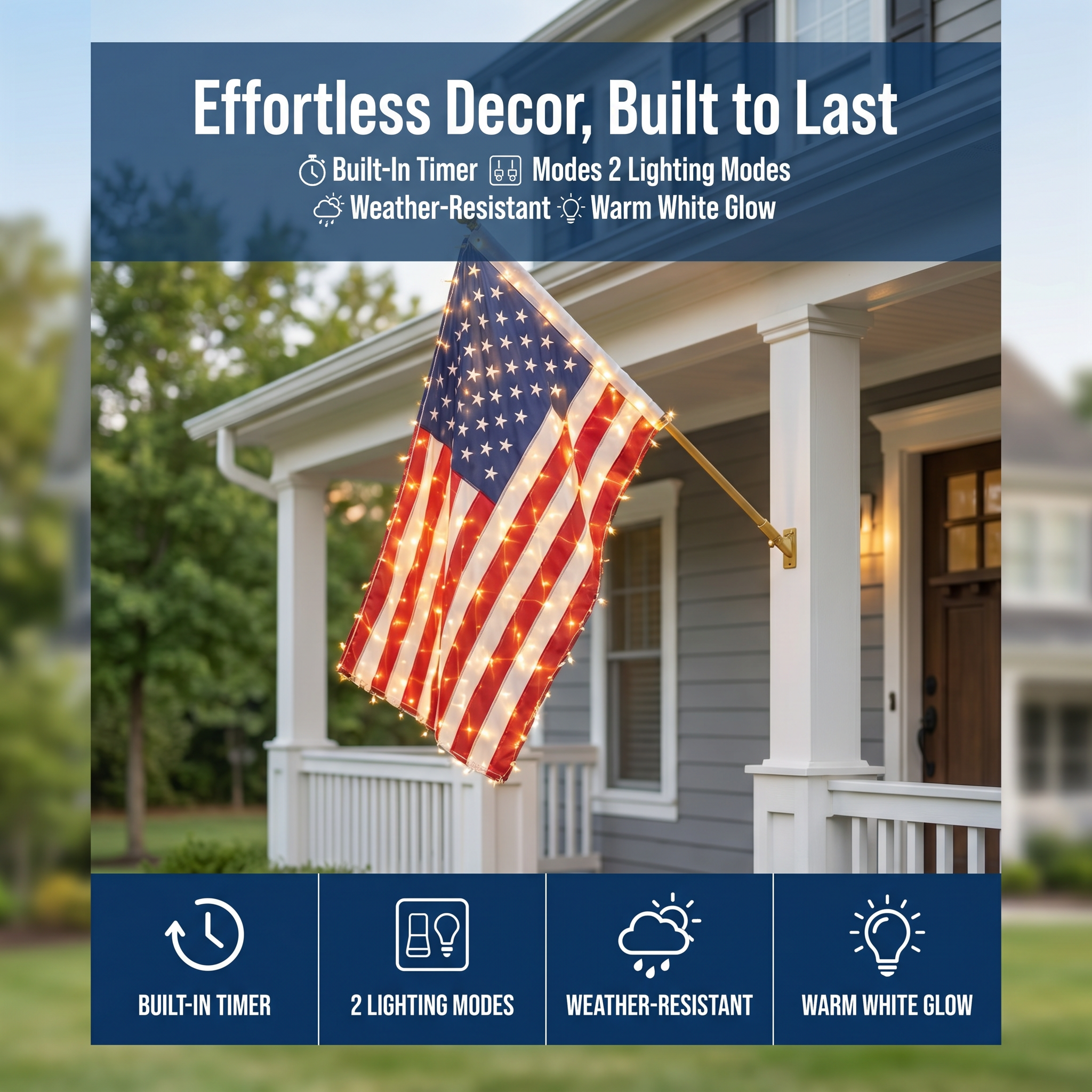 ⭐ Lighted Patriotic Porch Flag Decor for Front Door Display