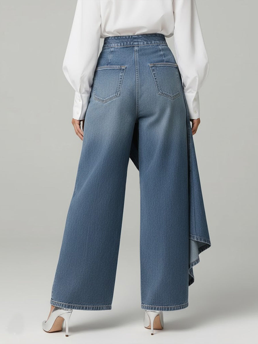 Plus Size Friendly Women's High-waisted Relaxed Fit Wide-leg Jeans With A Stylish Design.