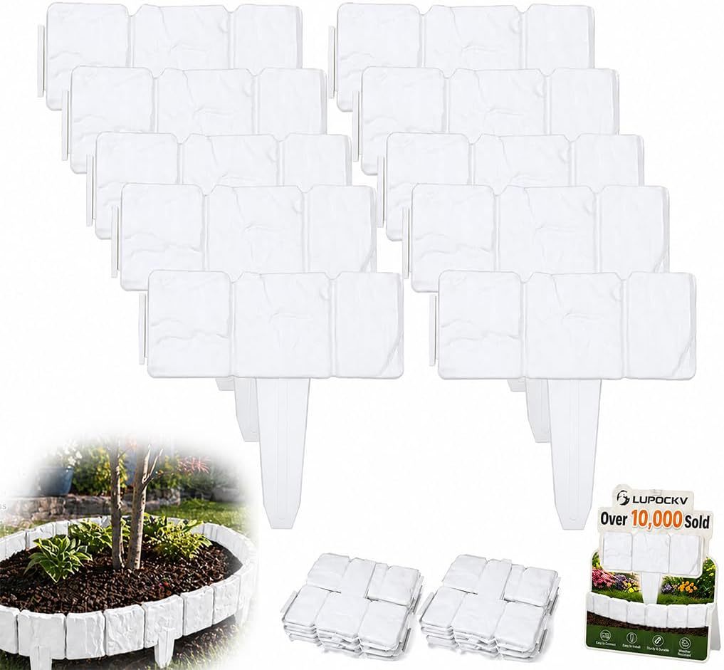 Stone-Patterned Plastic Garden Edging Fence for Lawn & Flower Beds