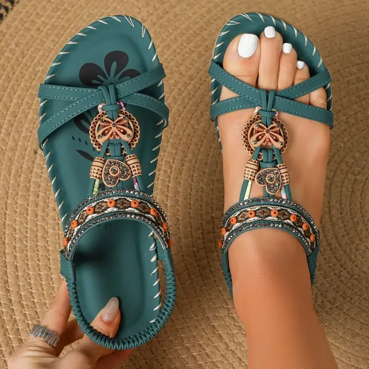 Sparkle Every Step of the Way! ✨Women's Elegant Rhinestone Butterfly Flat Sandals