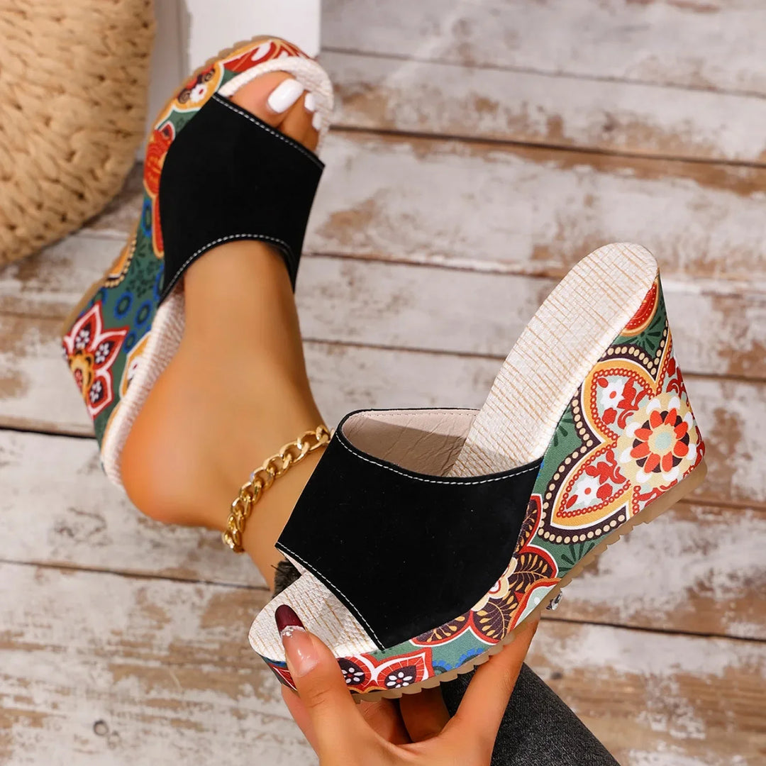 Boheme Velvet Wedge Sandals – Cushioned Slip-On Comfort