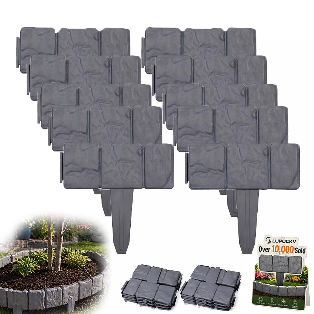 Stone-Patterned Plastic Garden Edging Fence for Lawn & Flower Beds