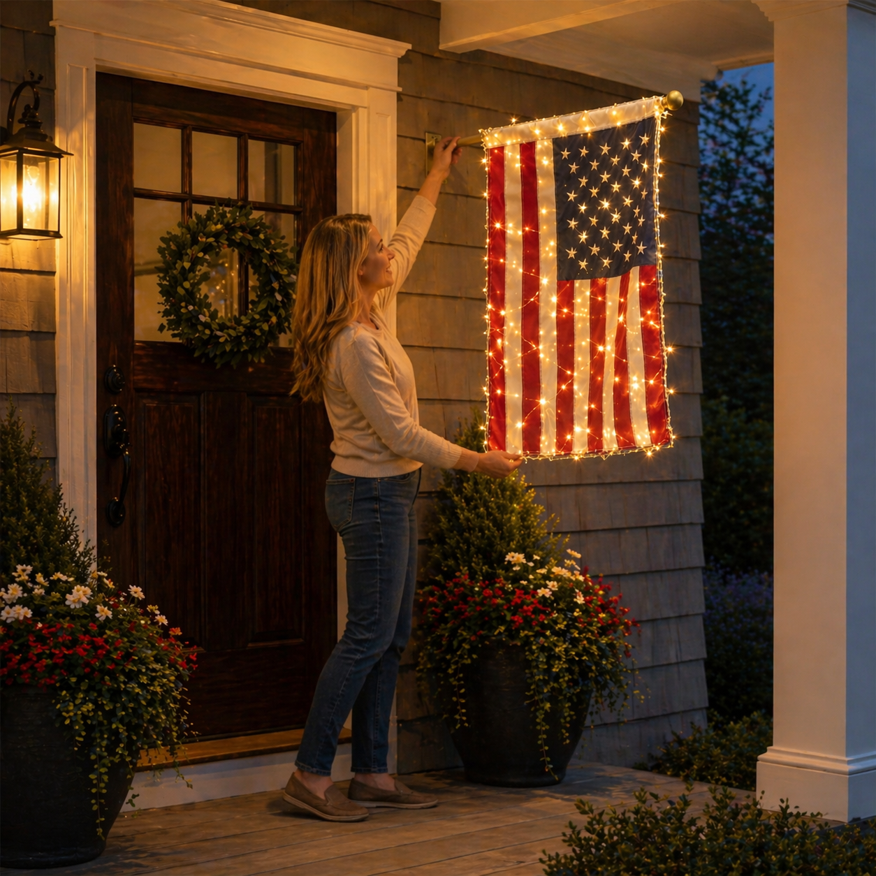 ⭐ Lighted Patriotic Porch Flag Decor for Front Door Display