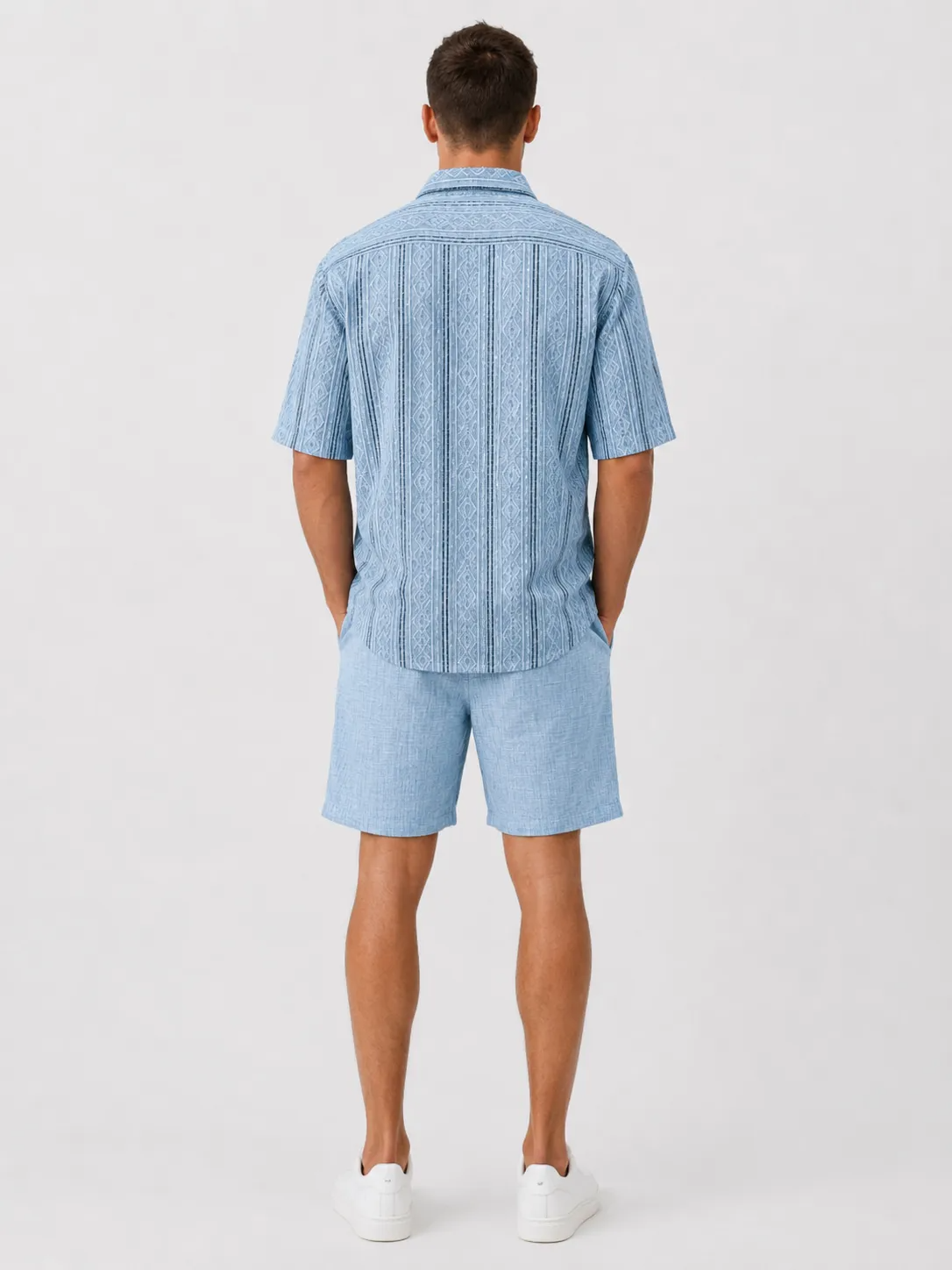 Men's Casual Textured Breathable Collared Short-Sleeve Shirt