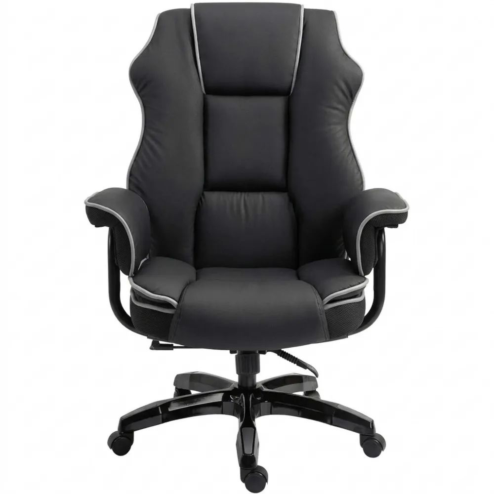 Ergonomischer Bürostuhl mit Liege- und Drehfunktion, höhenverstellbar, Kunstleder, Schwarz