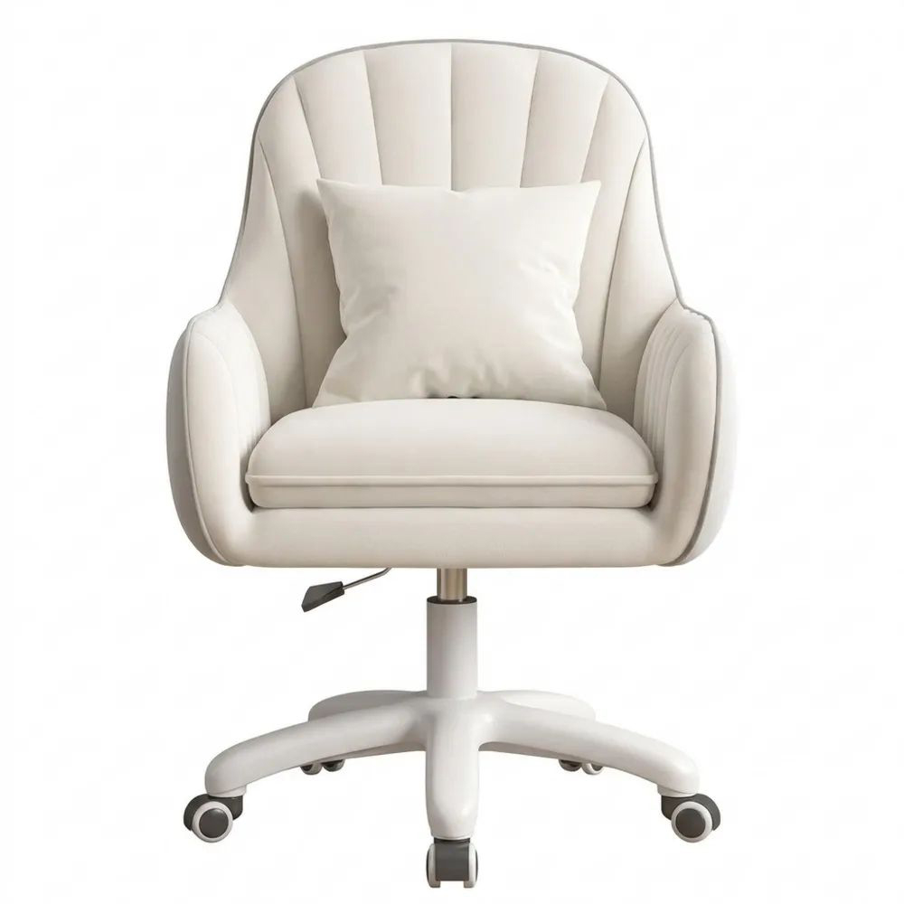 Ergonomischer Drehstuhl aus Samt, höhenverstellbar, für Homeoffice und Schlafzimmer, bis 120 kg, Beige