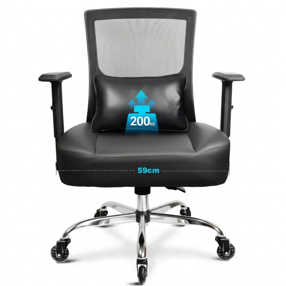 Ergonomischer XXL-Bürostuhl für Gaming und Büro, bis 200 kg belastbar, mit Federkern-Sitzkissen und verstellbarer Lendenwirbelstütze