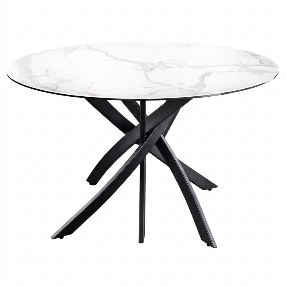 Runder Esstisch für 6 Personen mit Keramikplatte und Metallgestell