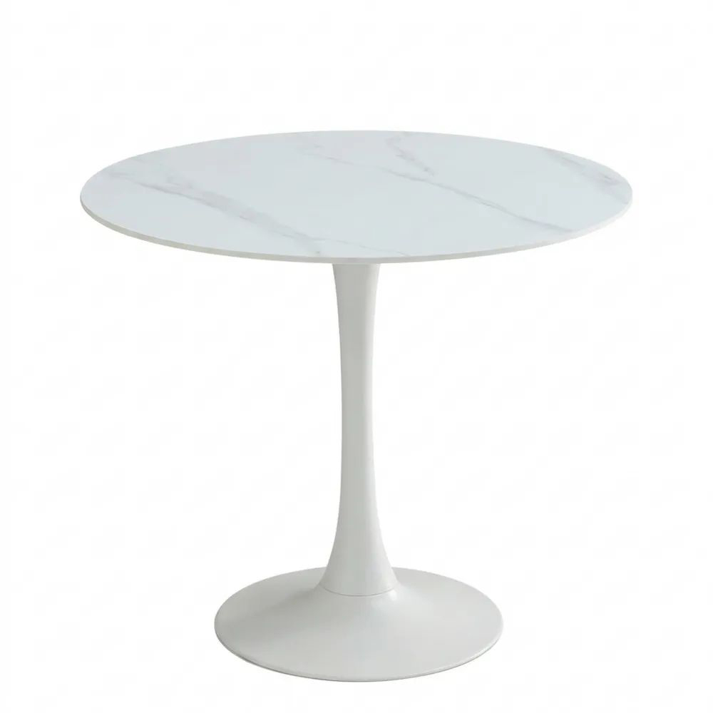 Esstisch rund in Marmoroptik, weiß - Moderner Tisch mit Metallgestell für Küche und Esszimmer