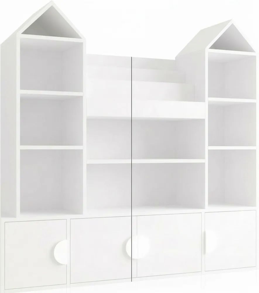 Kinderzimmer Regal mit Burgenoptik, 4 Türen & 10 offene Fächer