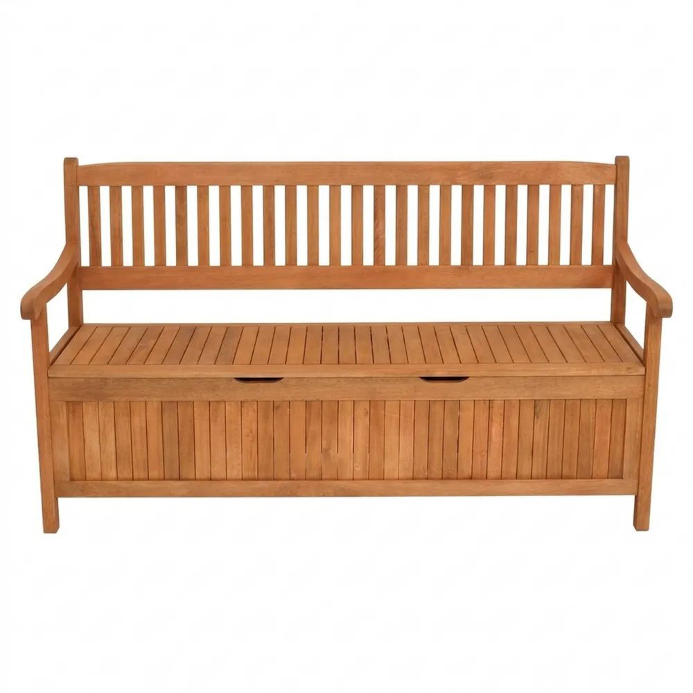 Große Gartenbank mit Stauraum, Eukalyptusholz, 4-Sitzer